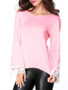 Casual Round Neck Decorative Lace Bell Long Sleeve T-Shirt