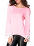 Casual Round Neck Decorative Lace Bell Long Sleeve T-Shirt