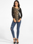 Casual Round Neck Cotton Leopard Printed Patchwork Long Sleeve T-shirt