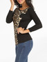 Casual Round Neck Cotton Leopard Printed Patchwork Long Sleeve T-shirt