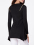 Casual Round Neck Asymmetric Hem Zips Plain Long Sleeve T-Shirt