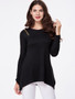 Casual Round Neck Asymmetric Hem Zips Plain Long Sleeve T-Shirt