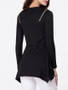 Casual Round Neck Asymmetric Hem Zips Plain Long Sleeve T-Shirt