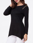 Casual Round Neck Asymmetric Hem Zips Plain Long Sleeve T-Shirt