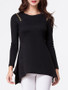 Casual Round Neck Asymmetric Hem Zips Plain Long Sleeve T-Shirt