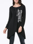 Casual Round Neck Asymmetric Hem Letters Long Sleeve T-Shirt