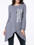 Casual Round Neck Asymmetric Hem Letters Long Sleeve T-Shirt