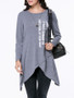 Casual Round Neck Asymmetric Hem Letters Long Sleeve T-Shirt