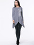 Casual Round Neck Asymmetric Hem Letters Long Sleeve T-Shirt