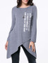 Casual Round Neck Asymmetric Hem Letters Long Sleeve T-Shirt