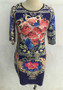 Casual Rose Floral Print Round Neck Long Sleeve Bodycon Fashion Mini Dress