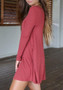 Casual Red Round Neck Long Sleeve Casual Mini Dress