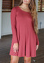 Casual Red Round Neck Long Sleeve Casual Mini Dress