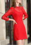 Casual Red Patchwork Lace Zipper Long Sleeve Elegant Mini Dress