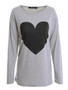 Casual Peach Heart  Printed Plus Size Long Sleeve T-shirts