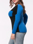 Casual Patch Pocket Color Block Long Sleeve Plus Size T-Shirt