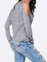 Casual Open Shoulder Zips Plain Long Sleeve T-Shirt