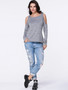 Casual Open Shoulder Zips Plain Long Sleeve T-Shirt