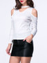 Casual Open Shoulder Cutout Plain Plus Size Long Sleeve T-Shirt