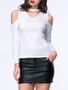 Casual Open Shoulder Cutout Plain Plus Size Long Sleeve T-Shirt