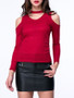 Casual Open Shoulder Cutout Plain Plus Size Long Sleeve T-Shirt