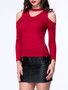 Casual Open Shoulder Cutout Plain Plus Size Long Sleeve T-Shirt