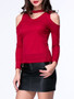 Casual Open Shoulder Cutout Plain Plus Size Long Sleeve T-Shirt