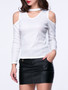 Casual Open Shoulder Cutout Plain Plus Size Long Sleeve T-Shirt