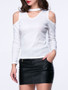 Casual Open Shoulder Cutout Plain Plus Size Long Sleeve T-Shirt