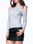 Casual Open Shoulder Cutout Plain Plus Size Long Sleeve T-Shirt