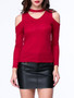 Casual Open Shoulder Cutout Plain Plus Size Long Sleeve T-Shirt