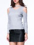 Casual Open Shoulder Cutout Plain Plus Size Long Sleeve T-Shirt