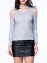 Casual Open Shoulder Cutout Plain Plus Size Long Sleeve T-Shirt