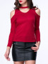 Casual Open Shoulder Cutout Plain Plus Size Long Sleeve T-Shirt