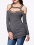 Casual Open Shoulder Cutout Diamante Long Sleeve T-Shirt