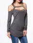 Casual Open Shoulder Cutout Diamante Long Sleeve T-Shirt