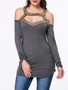 Casual Open Shoulder Cutout Diamante Long Sleeve T-Shirt