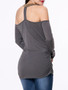 Casual Open Shoulder Cutout Diamante Long Sleeve T-Shirt