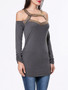 Casual Open Shoulder Cutout Diamante Long Sleeve T-Shirt