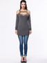 Casual Open Shoulder Cutout Diamante Long Sleeve T-Shirt