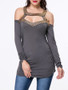 Casual Open Shoulder Cutout Diamante Long Sleeve T-Shirt