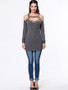 Casual Open Shoulder Cutout Diamante Long Sleeve T-Shirt