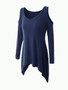 Casual Open Shoulder Asymmetric Hem Plain Long Sleeve T-Shirt