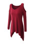 Casual Open Shoulder Asymmetric Hem Plain Long Sleeve T-Shirt