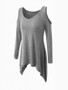 Casual Open Shoulder Asymmetric Hem Plain Long Sleeve T-Shirt