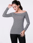 Casual Off Shoulder Striped Long Sleeve T-Shirt