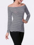 Casual Off Shoulder Striped Long Sleeve T-Shirt