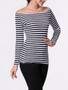 Casual Off Shoulder Striped Long Sleeve T-Shirt