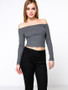 Casual Off Shoulder Plain Cropped Long Sleeve T-Shirt