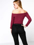 Casual Off Shoulder Plain Cropped Long Sleeve T-Shirt